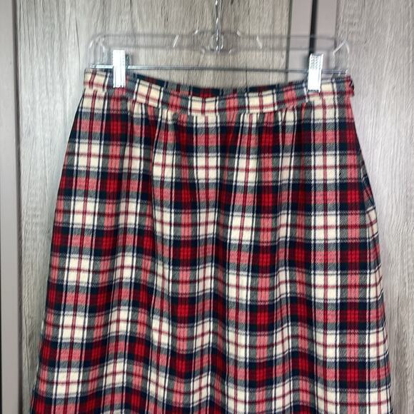 Vintage 70's Pendleton Tartan Red 100% Wool Maxi Skirt Women's 16 - Picture 2 of 14